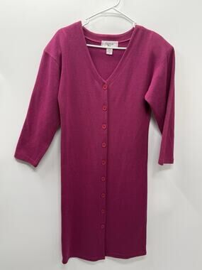Carolina Bay Womens M Pink Button Front Ribbed Knit Dress 3/4 Sleeve Vintage